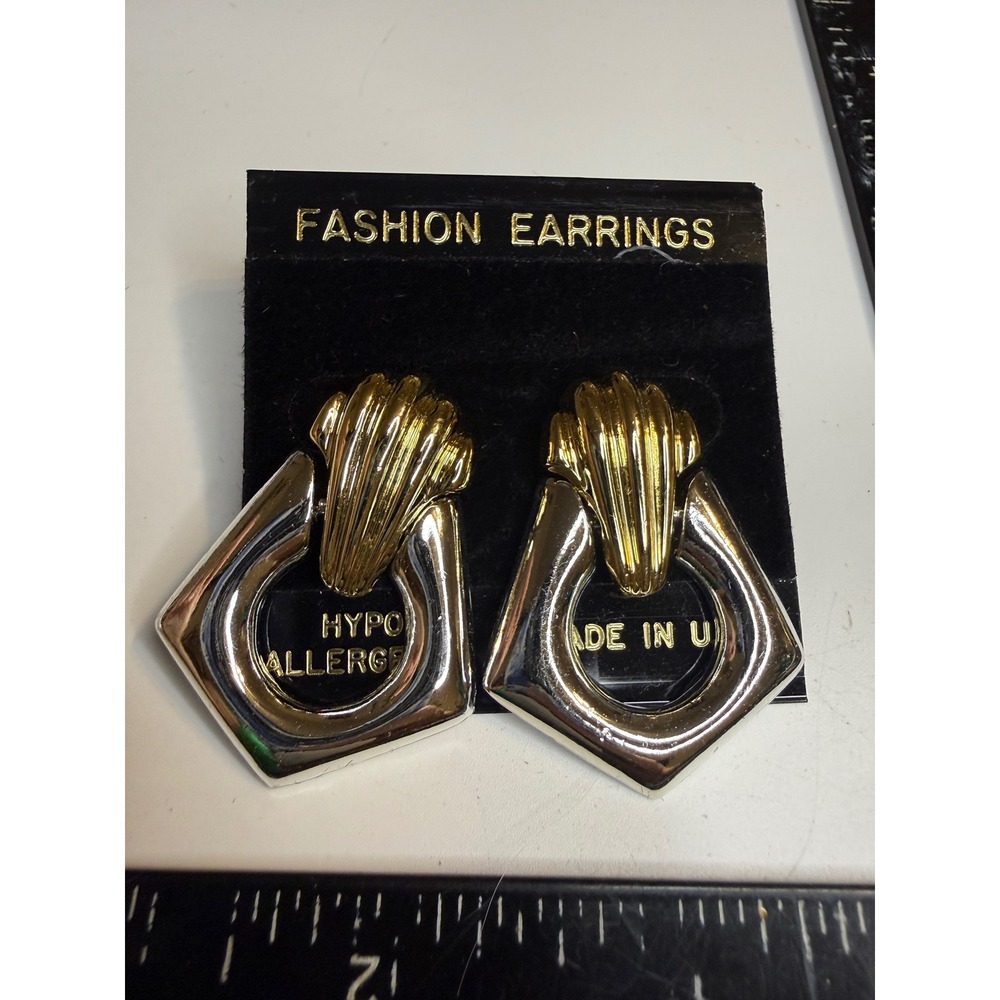 Vintage Two Tone Gold Silver Door Knocker Earrings Hypoallergenic Made in USA